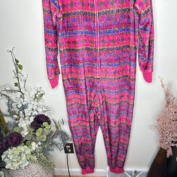 NATURAL LIFE Fleece One Piece Pajama Pink Printed Stripe Sz XS/S {189} - Picture 3 of 6